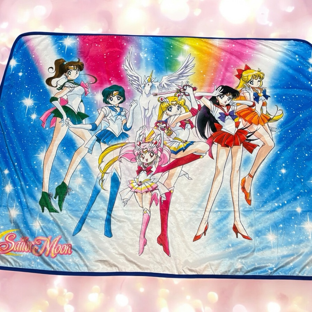 Sailor Moon Rainbow Throw Blanket Guardians Scouts Super Group Sky Anime 59”x 45